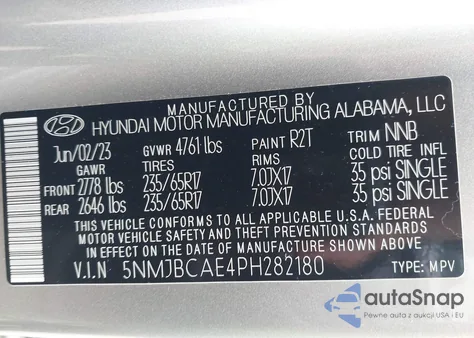 2023 Hyundai Tucson Sel z USA, uszkodzony, nr VIN 5NMJBCAE4PH282180